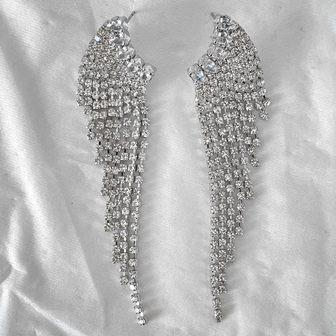 WING SILVER WHITE EARRINGS